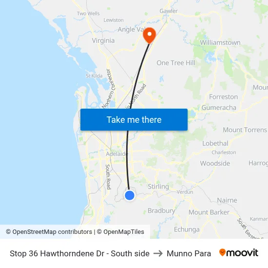 Stop 36 Hawthorndene Dr - South side to Munno Para map