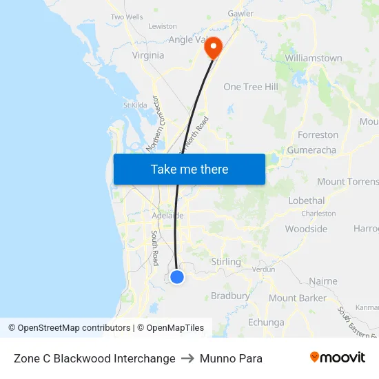 Zone C Blackwood Interchange to Munno Para map