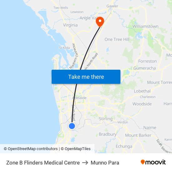 Zone B Flinders Medical Centre to Munno Para map