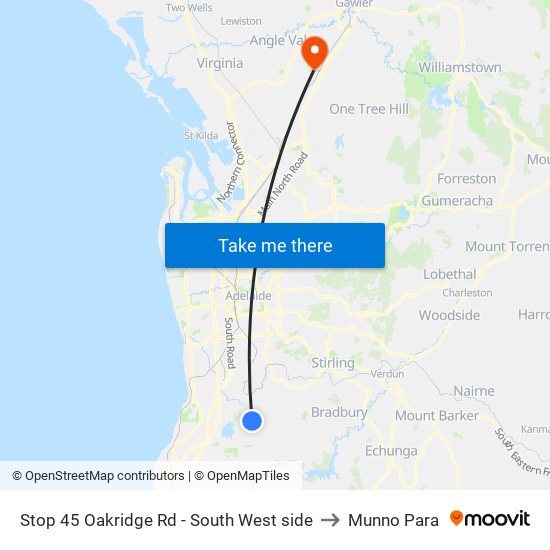 Stop 45 Oakridge Rd - South West side to Munno Para map