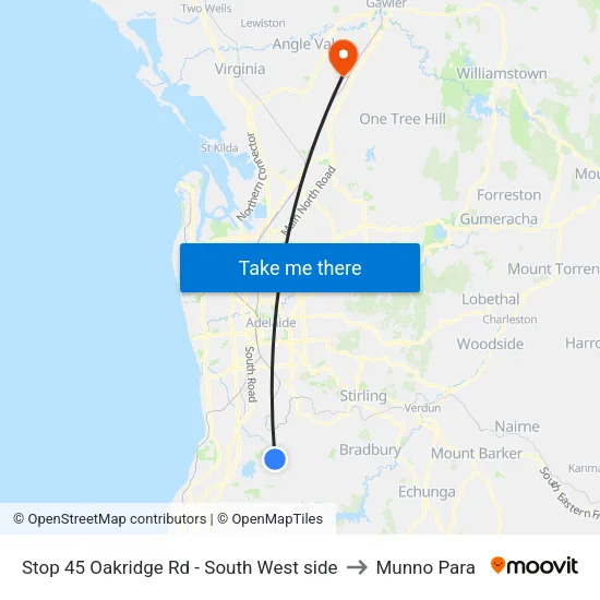 Stop 45 Oakridge Rd - South West side to Munno Para map