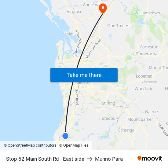 Stop 52 Main South Rd - East side to Munno Para map