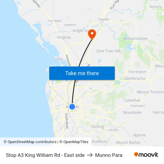 Stop A3 King William Rd - East side to Munno Para map