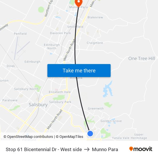 Stop 61 Bicentennial Dr - West side to Munno Para map
