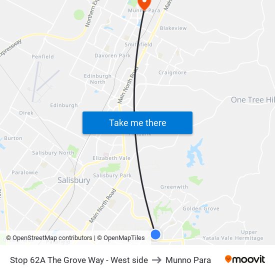 Stop 62A The Grove Way - West side to Munno Para map