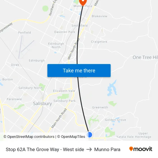 Stop 62A The Grove Way - West side to Munno Para map