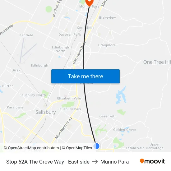 Stop 62A The Grove Way - East side to Munno Para map