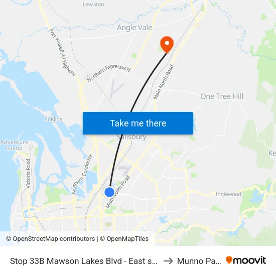 Stop 33B Mawson Lakes Blvd - East side to Munno Para map