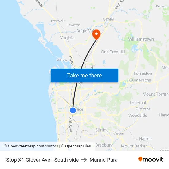 Stop X1 Glover Ave - South side to Munno Para map