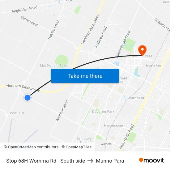 Stop 68H Womma Rd - South side to Munno Para map