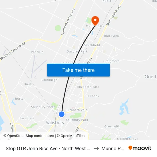 Stop OTR John Rice Ave - North West side to Munno Para map