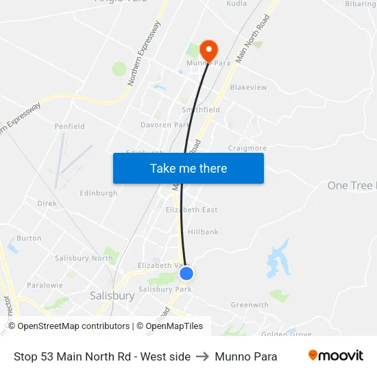 Stop 53 Main North Rd - West side to Munno Para map