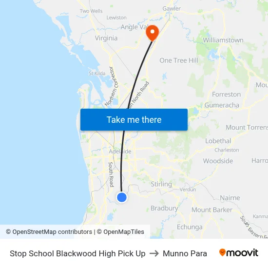 Stop School Blackwood High Pick Up to Munno Para map