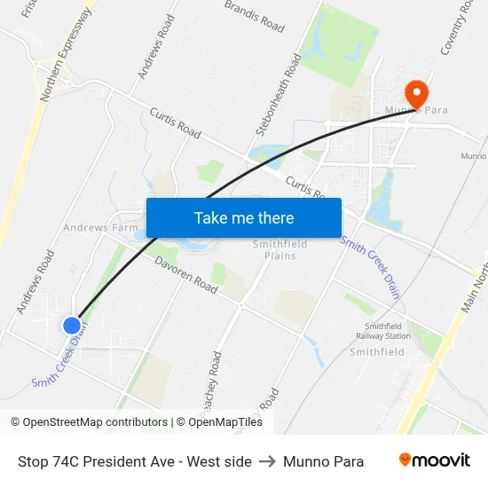 Stop 74C President Ave - West side to Munno Para map