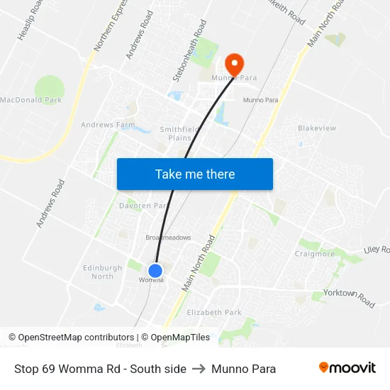 Stop 69 Womma Rd - South side to Munno Para map