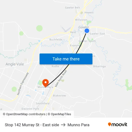 Stop 142 Murray St - East side to Munno Para map