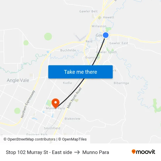 Stop 102 Murray St - East side to Munno Para map