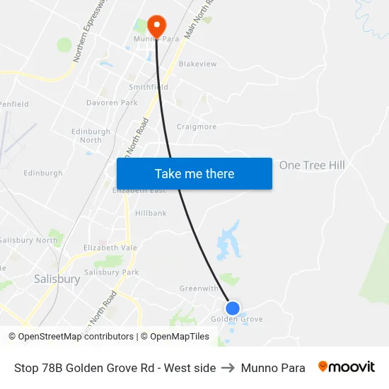 Stop 78B Golden Grove Rd - West side to Munno Para map