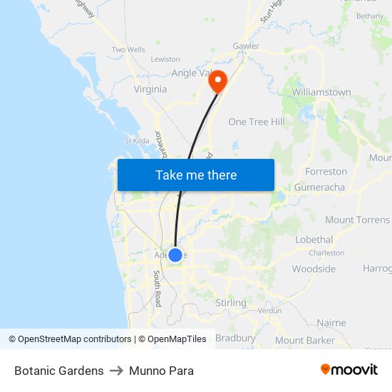 Botanic Gardens to Munno Para map