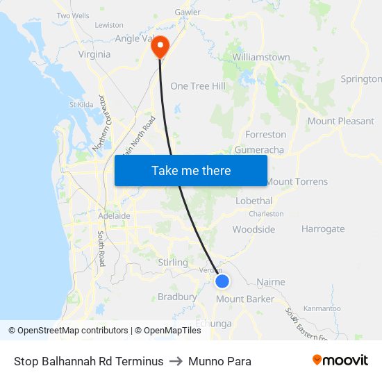 Stop Balhannah Rd Terminus to Munno Para map