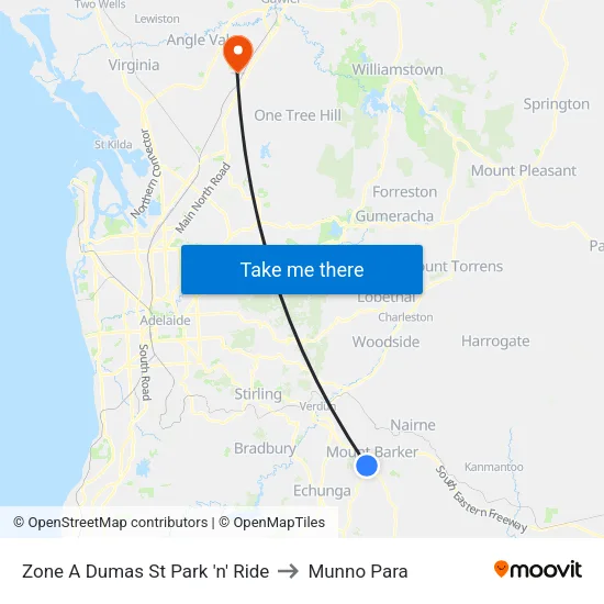 Zone A Dumas St Park 'n' Ride to Munno Para map
