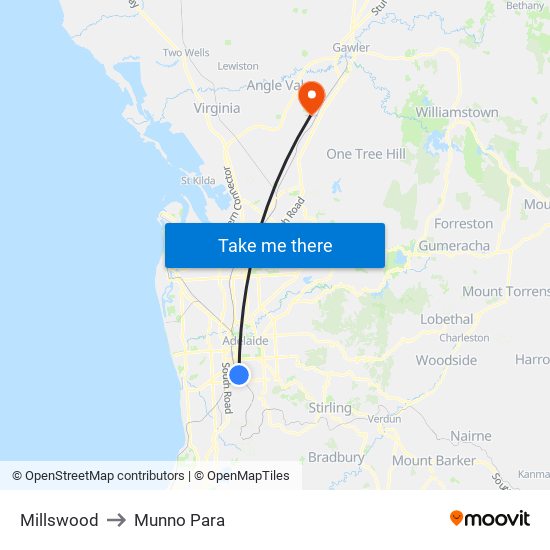 Millswood to Munno Para map