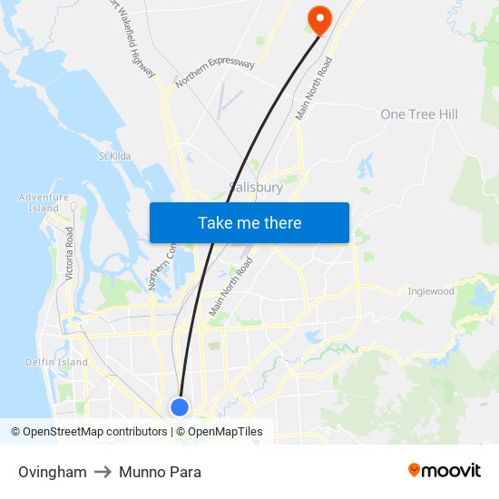 Ovingham to Munno Para map