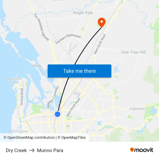 Dry Creek to Munno Para map