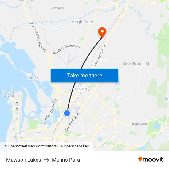 Mawson Lakes to Munno Para map