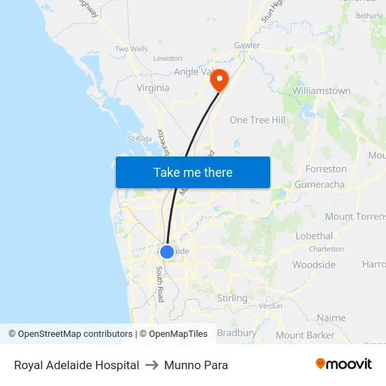 Royal Adelaide Hospital to Munno Para map