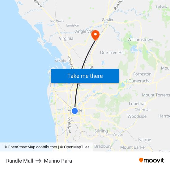 Rundle Mall to Munno Para map