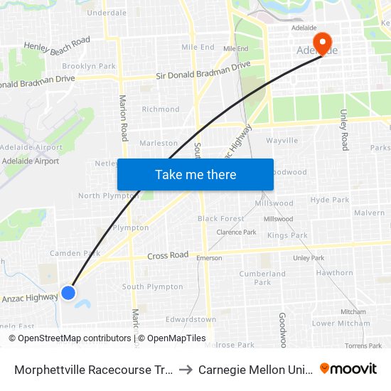 Morphettville Racecourse Tram Stop to Carnegie Mellon University map