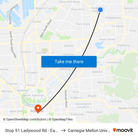 Stop 51 Ladywood Rd - East side to Carnegie Mellon University map