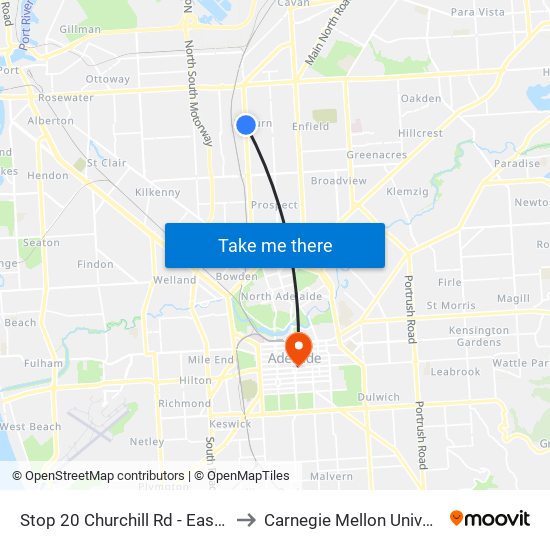 Stop 20 Churchill Rd - East side to Carnegie Mellon University map