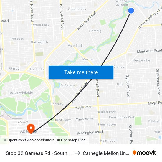 Stop 32 Gameau Rd - South East side to Carnegie Mellon University map