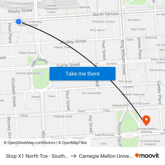 Stop X1 North Tce - South side to Carnegie Mellon University map