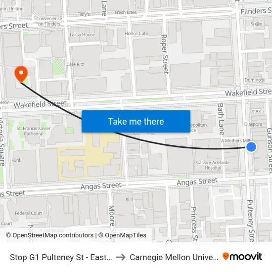 Stop G1 Pulteney St - East side to Carnegie Mellon University map