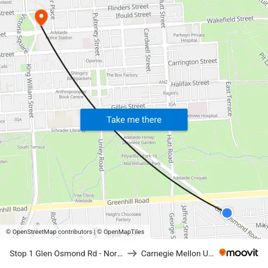 Stop 1 Glen Osmond Rd - North East side to Carnegie Mellon University map
