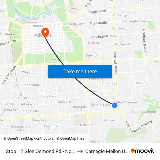 Stop 12 Glen Osmond Rd - North East side to Carnegie Mellon University map