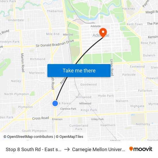 Stop 8 South Rd - East side to Carnegie Mellon University map