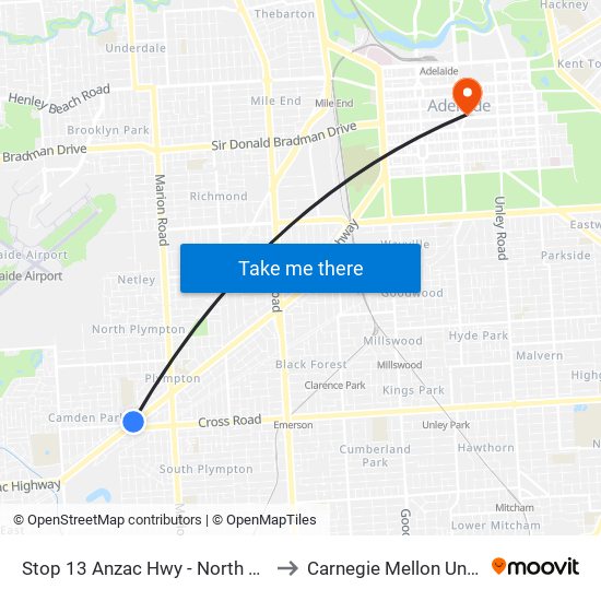 Stop 13 Anzac Hwy - North West side to Carnegie Mellon University map