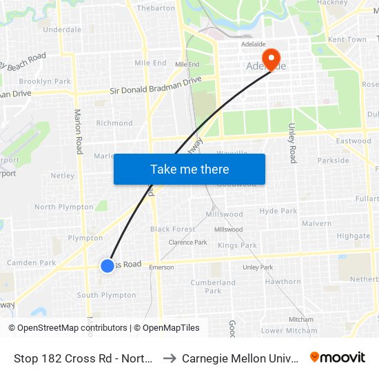 Stop 182 Cross Rd - North side to Carnegie Mellon University map