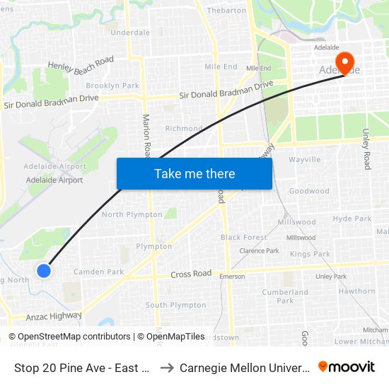 Stop 20 Pine Ave - East side to Carnegie Mellon University map