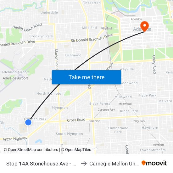 Stop 14A Stonehouse Ave - South side to Carnegie Mellon University map