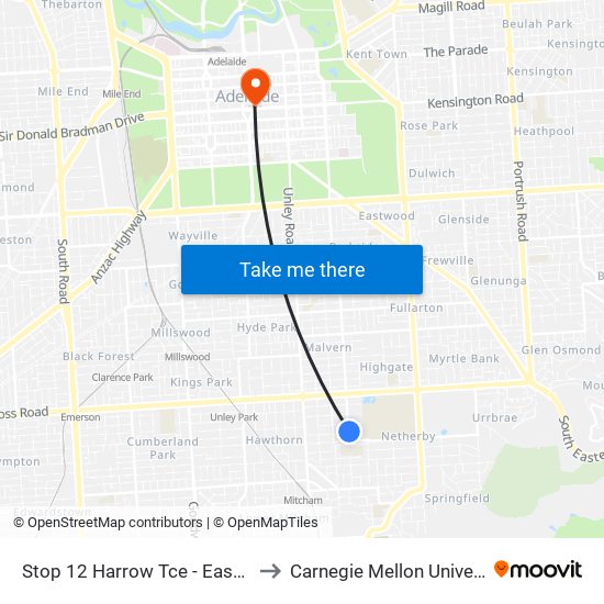 Stop 12 Harrow Tce - East side to Carnegie Mellon University map