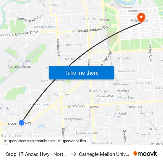 Stop 17 Anzac Hwy - North side to Carnegie Mellon University map