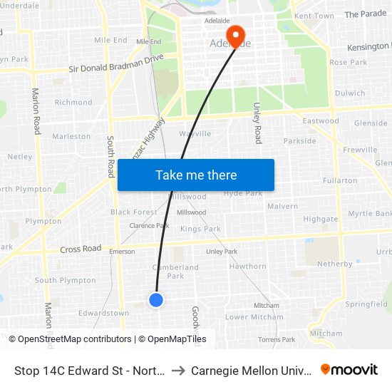 Stop 14C Edward St - North side to Carnegie Mellon University map