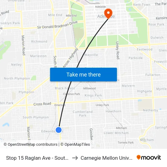 Stop 15 Raglan Ave - South side to Carnegie Mellon University map