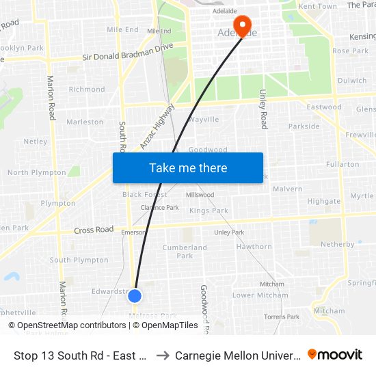 Stop 13 South Rd - East side to Carnegie Mellon University map