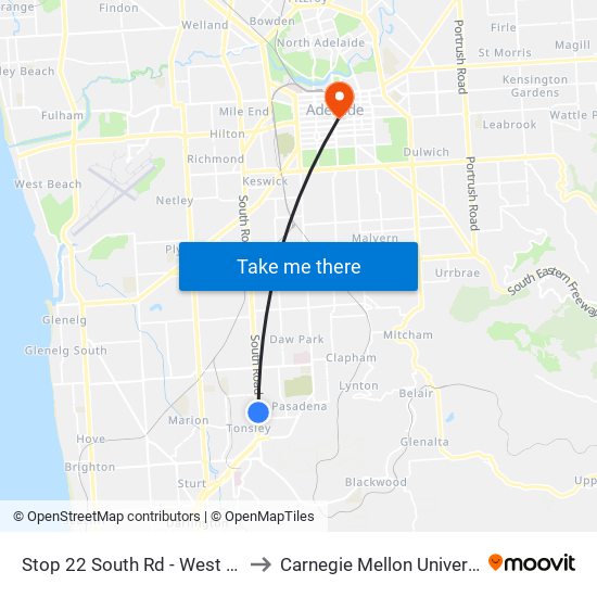 Stop 22 South Rd - West side to Carnegie Mellon University map